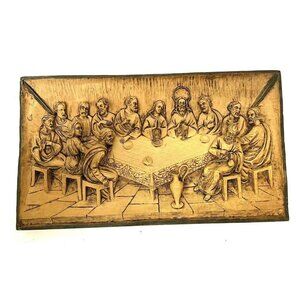 VINTAGE Handcrafted Jesus 3D Last Supper Wall Arts Carved Resin Plaque Italy